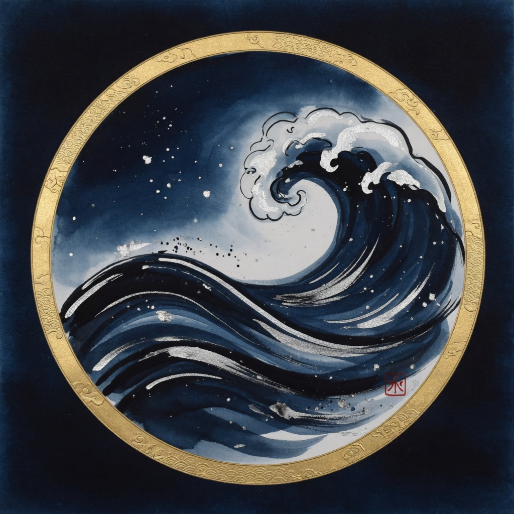 깊은 남빛 물결의 수(水) 오행 그림